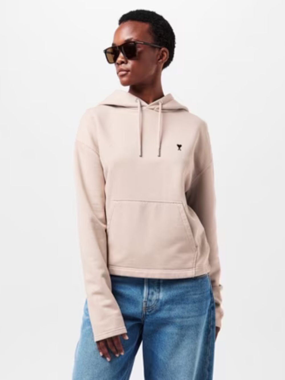 Ami ADC Molleton Hoodie - Tan Pullover Hoodie with Black Heart Logo